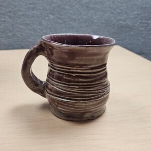 Signed Handmade Brutalist Style Coffee or Tea Mug Deep Purple w/Whitewash Glaze